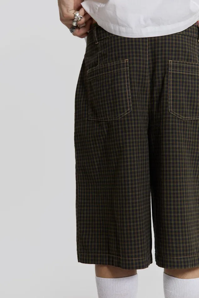 Men Grungy Check Pleated Golf Shorts Jaded London Shorts and Jorts