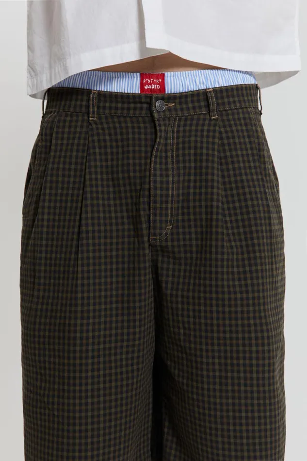 Men Grungy Check Pleated Golf Shorts Jaded London Shorts and Jorts