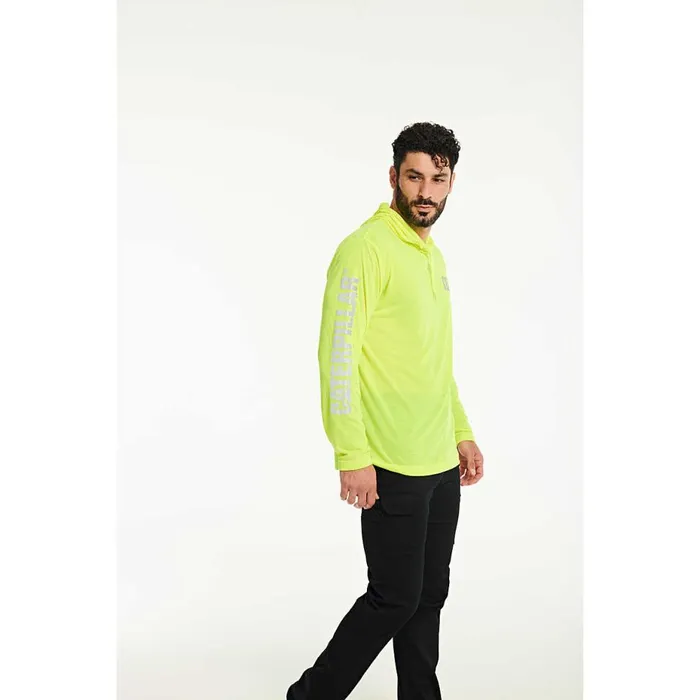 Men HiVis UPF Hooded Long Sleeve Tee Cat Footwear Tops and Outerwear