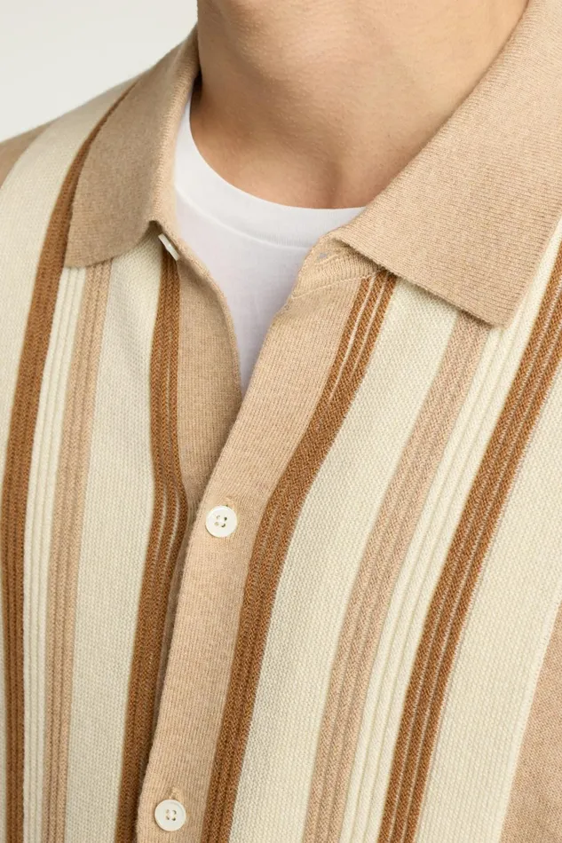 Men Hudson Long Sleeve Sweater Polo Camel Cotton Cashmere Stripe Bonobos Sweater Polos