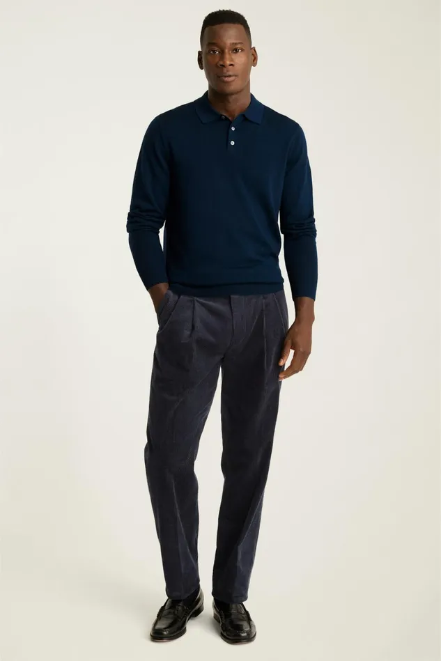 Men Hudson Long Sleeve Sweater Polo Navy Blue Merino Bonobos Sweater Polos