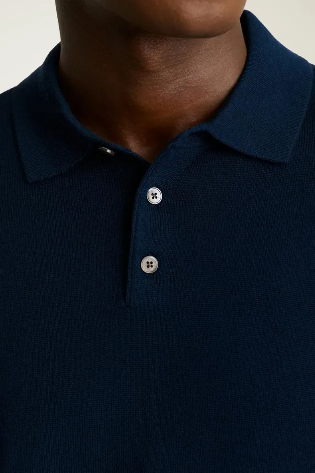 Men Hudson Long Sleeve Sweater Polo Navy Blue Merino Bonobos Sweater Polos