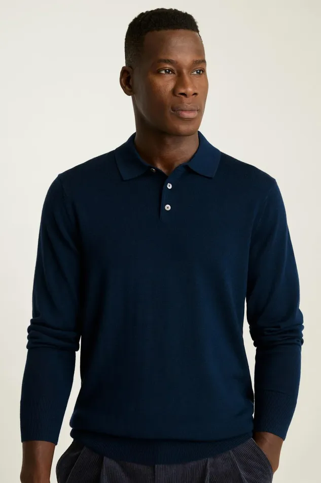 Men Hudson Long Sleeve Sweater Polo Navy Blue Merino Bonobos Sweater Polos