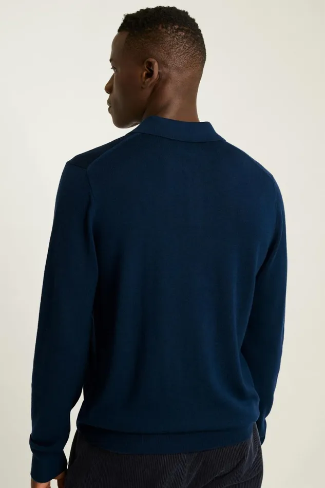 Men Hudson Long Sleeve Sweater Polo Navy Blue Merino Bonobos Sweater Polos