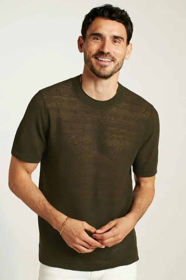 Men Italian Linen Sweater Tee Kale Green Bonobos Short Sleeve Tees
