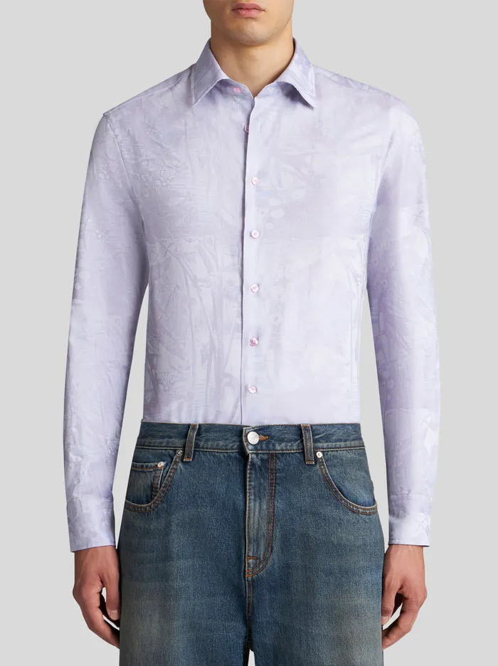 Men Jacquard Shirt With Tonal Patterns Etro Shirts