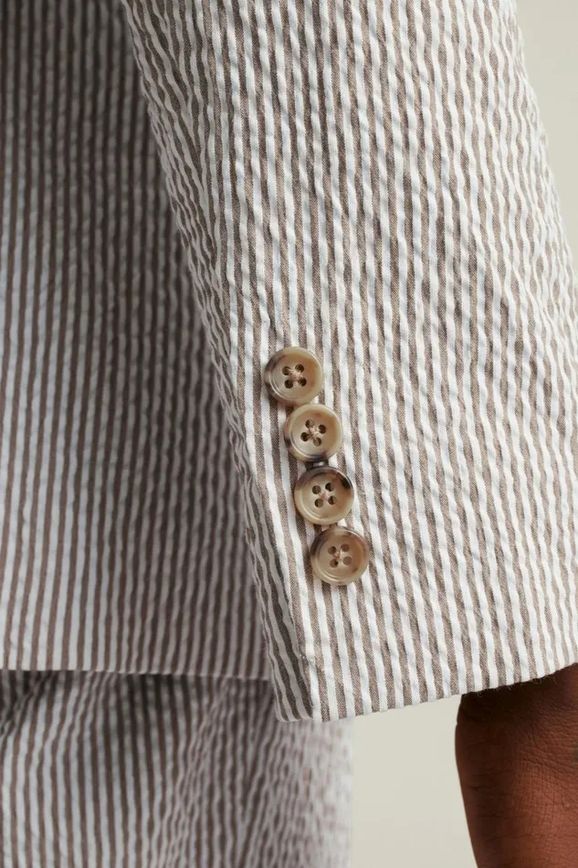 Men Jetsetter Italian Seersucker Blazer Khaki And White Stripe Bonobos Blazers and Sport Coats