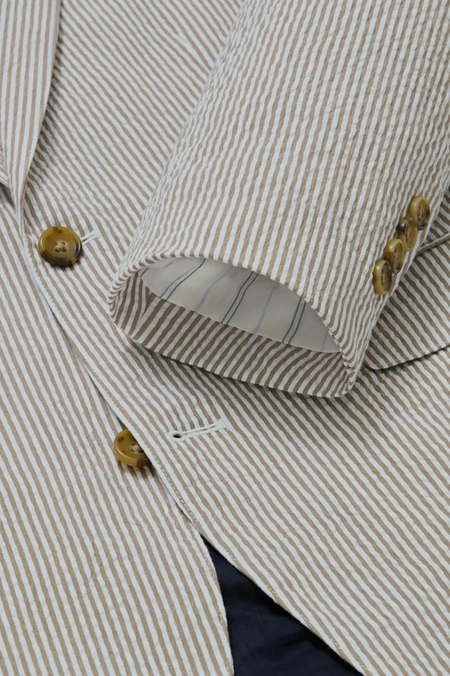 Men Jetsetter Italian Seersucker Blazer Khaki And White Stripe Bonobos Blazers and Sport Coats