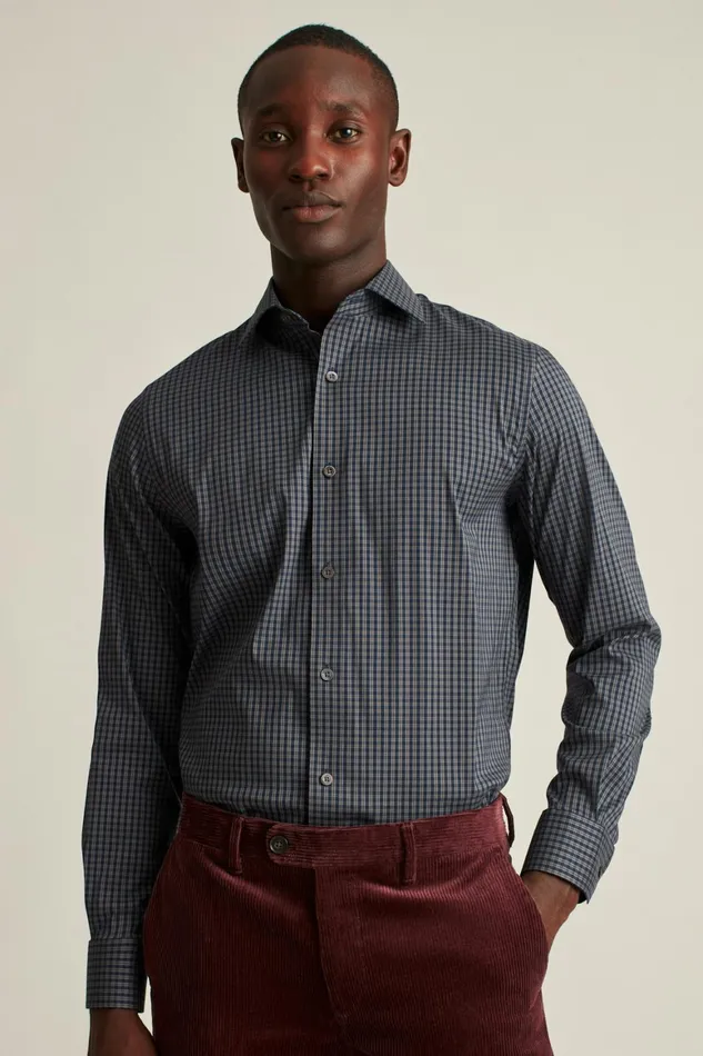 Men Jetsetter Stretch Dress Shirt Navy Smoke Check Bonobos Business Casual Shirts