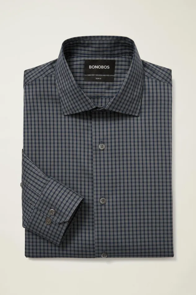 Men Jetsetter Stretch Dress Shirt Navy Smoke Check Bonobos Business Casual Shirts