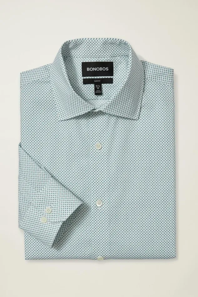 Men Jetsetter Stretch Dress Shirt Teal Devlin Dot Bonobos Business Casual Shirts
