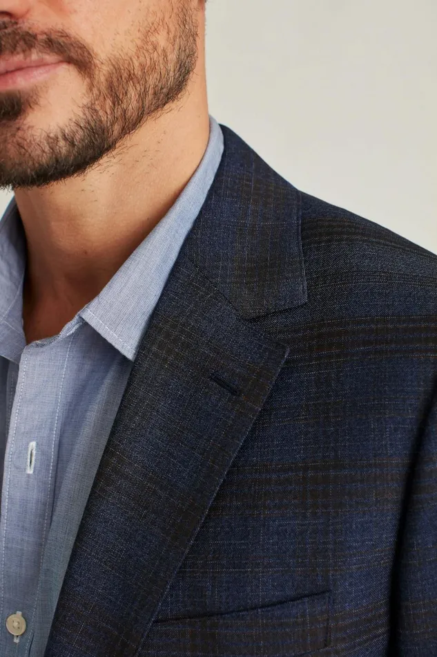 Men Jetsetter Stretch Italian Wool Blazer Blue Rust Check Bonobos Blazers and Sport Coats