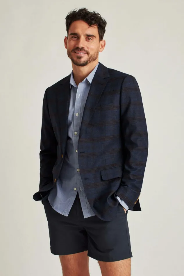 Men Jetsetter Stretch Italian Wool Blazer Blue Rust Check Bonobos Blazers and Sport Coats
