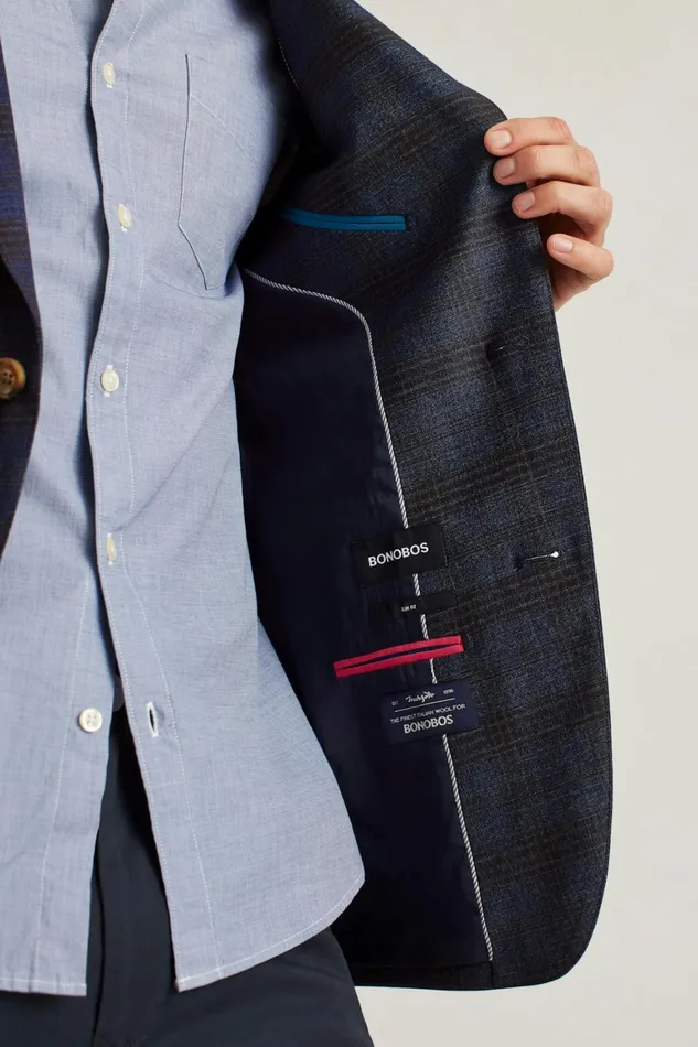Men Jetsetter Stretch Italian Wool Blazer Blue Rust Check Bonobos Blazers and Sport Coats