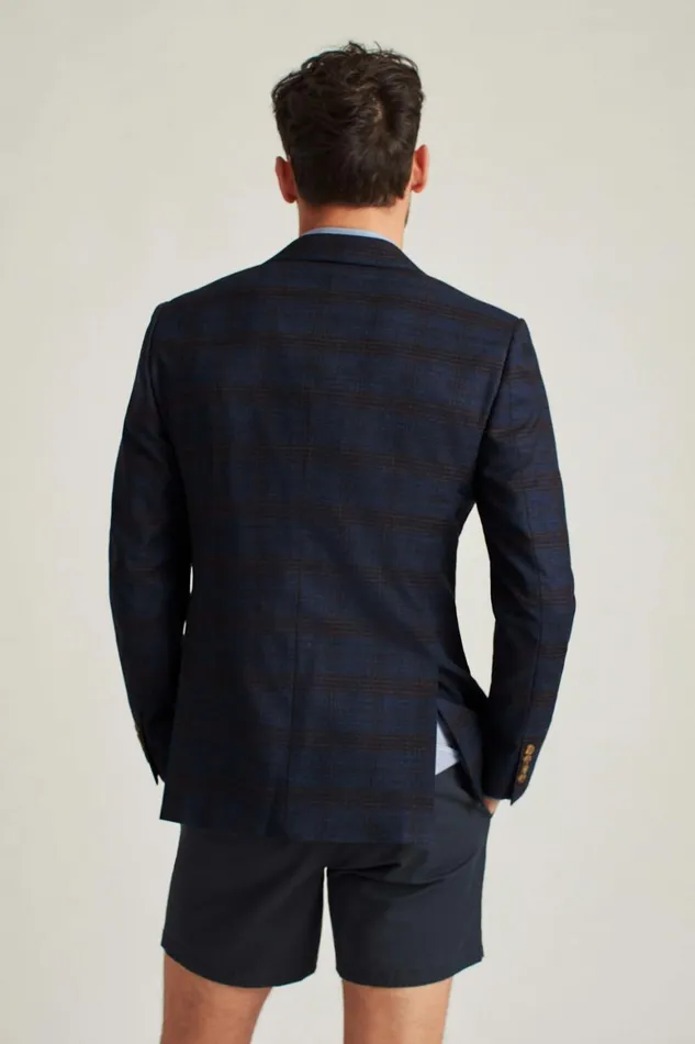 Men Jetsetter Stretch Italian Wool Blazer Blue Rust Check Bonobos Blazers and Sport Coats