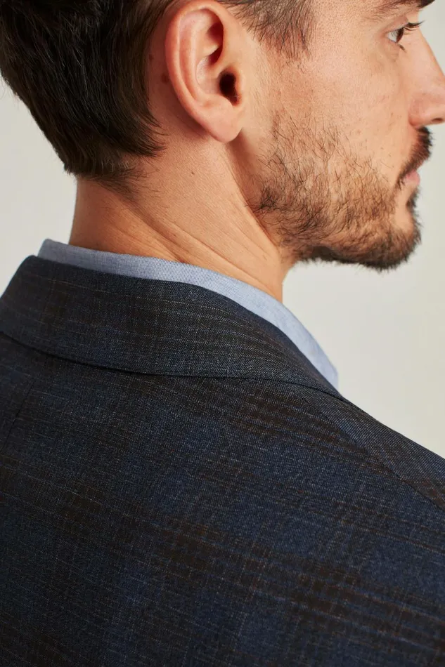 Men Jetsetter Stretch Italian Wool Blazer Blue Rust Check Bonobos Blazers and Sport Coats
