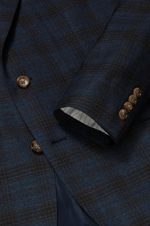 Men Jetsetter Stretch Italian Wool Blazer Blue Rust Check Bonobos Blazers and Sport Coats