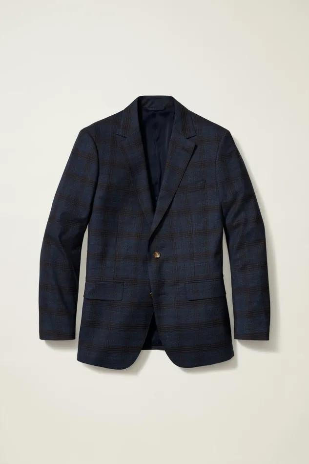 Men Jetsetter Stretch Italian Wool Blazer Blue Rust Check Bonobos Blazers and Sport Coats