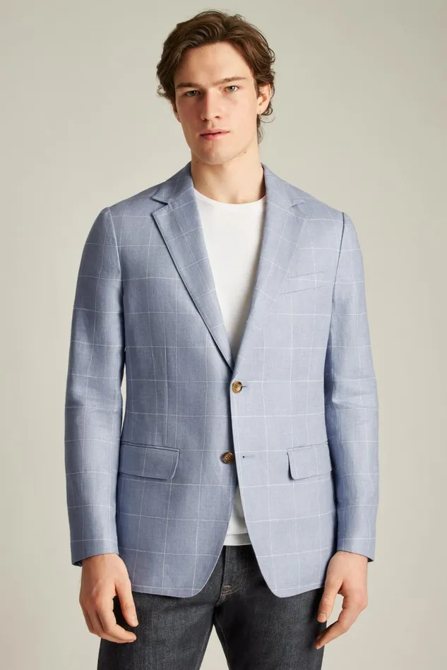 Men Jetsetter Unconstructed Blazer Light Blue Windowpane Bonobos Blazers and Sport Coats
