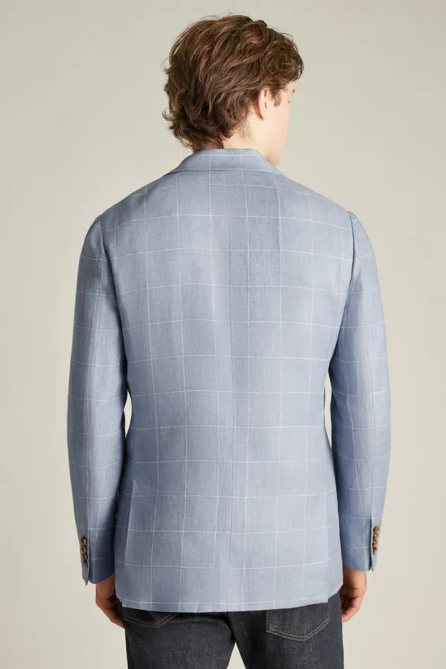 Men Jetsetter Unconstructed Blazer Light Blue Windowpane Bonobos Blazers and Sport Coats