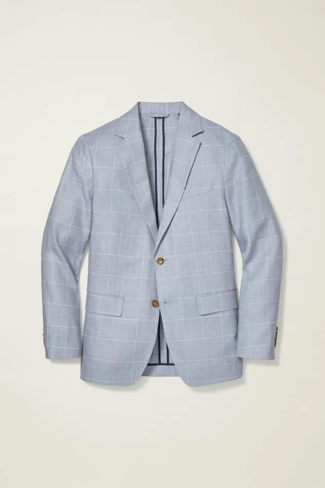 Men Jetsetter Unconstructed Blazer Light Blue Windowpane Bonobos Blazers and Sport Coats