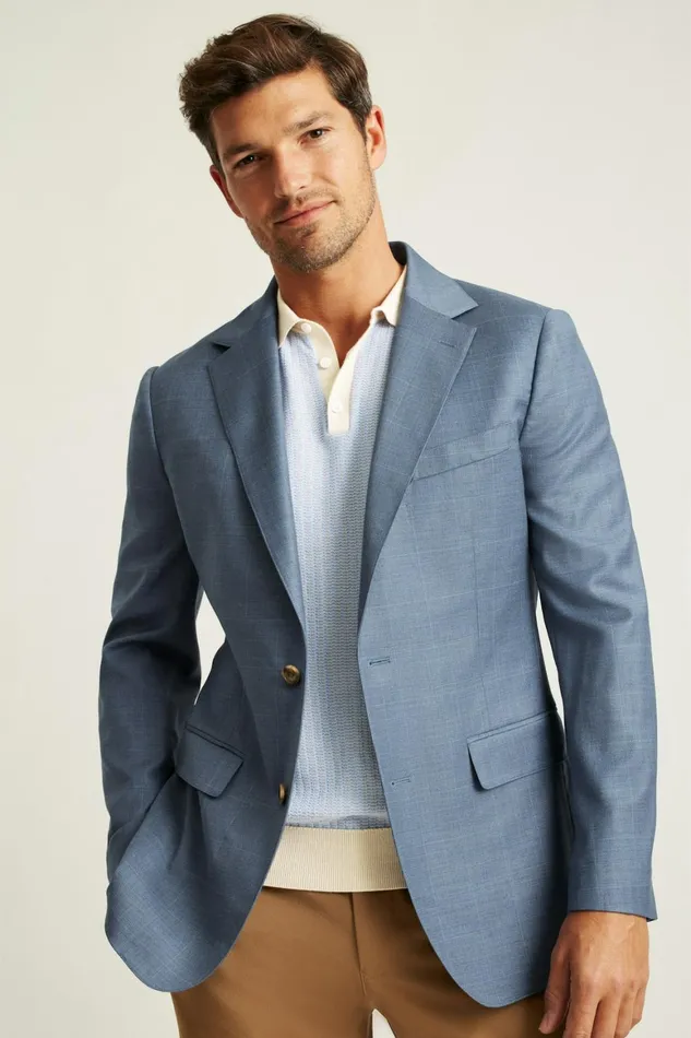 Men Jetsetter Wool Blazer Blue White Deco Check Bonobos Blazers and Sport Coats