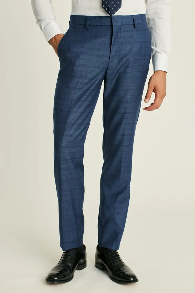 Men Jetsetter Wool Dress Pant Mid Blue Glen Plaid Bonobos Dress Pants