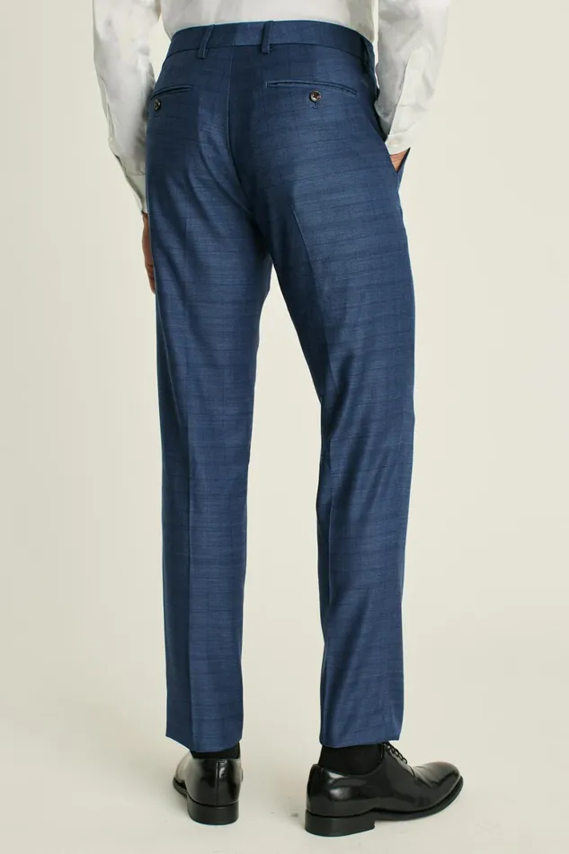 Men Jetsetter Wool Dress Pant Mid Blue Glen Plaid Bonobos Dress Pants