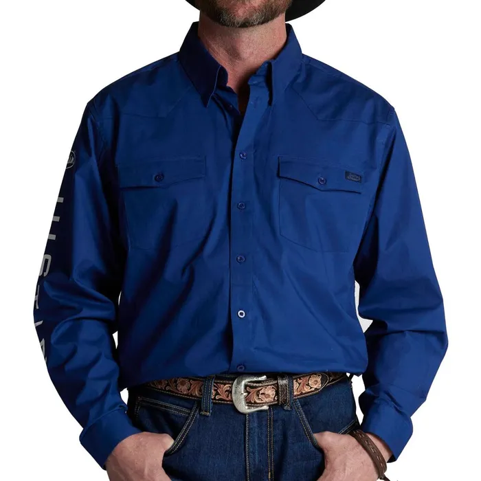 MEN Justin Team Button Down Blue Depth Justin Boots Shirts