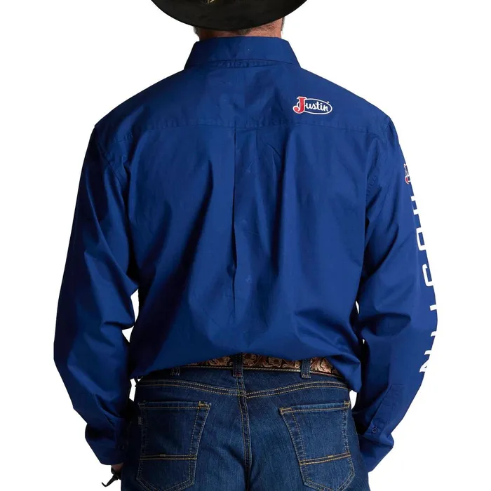 MEN Justin Team Button Down Blue Depth Justin Boots Shirts