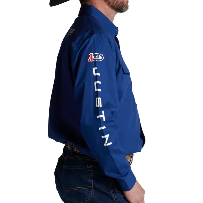 MEN Justin Team Button Down Blue Depth Justin Boots Shirts