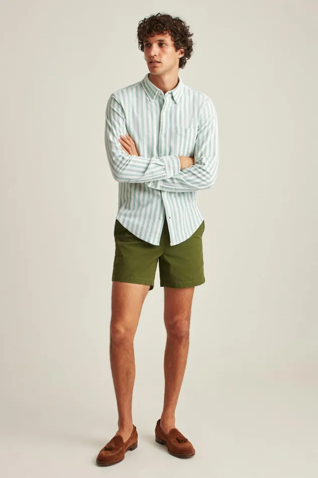 Men Knit Oxford Shirt Green Stripe Bonobos Casual Shirts