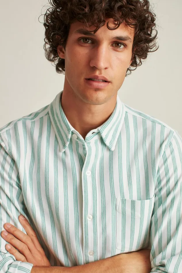 Men Knit Oxford Shirt Green Stripe Bonobos Casual Shirts