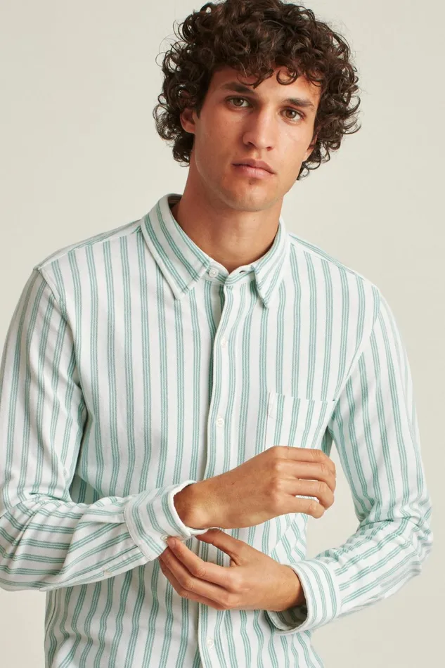Men Knit Oxford Shirt Green Stripe Bonobos Casual Shirts