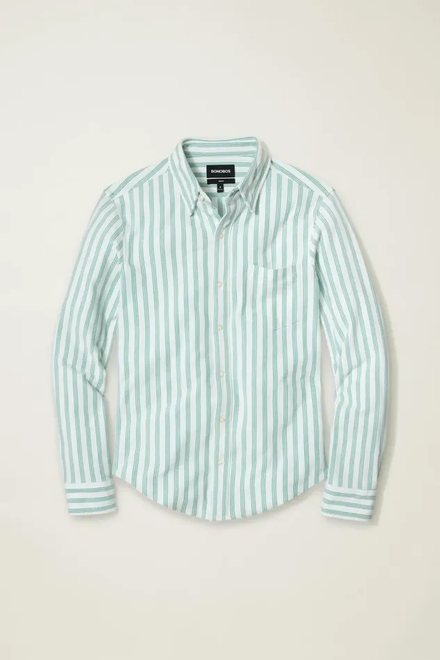 Men Knit Oxford Shirt Green Stripe Bonobos Casual Shirts