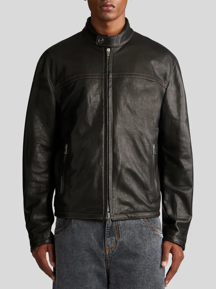 Men Leather Biker Jacket Etro Coats And Outerwear