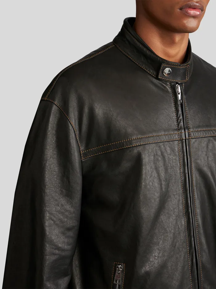 Men Leather Biker Jacket Etro Coats And Outerwear