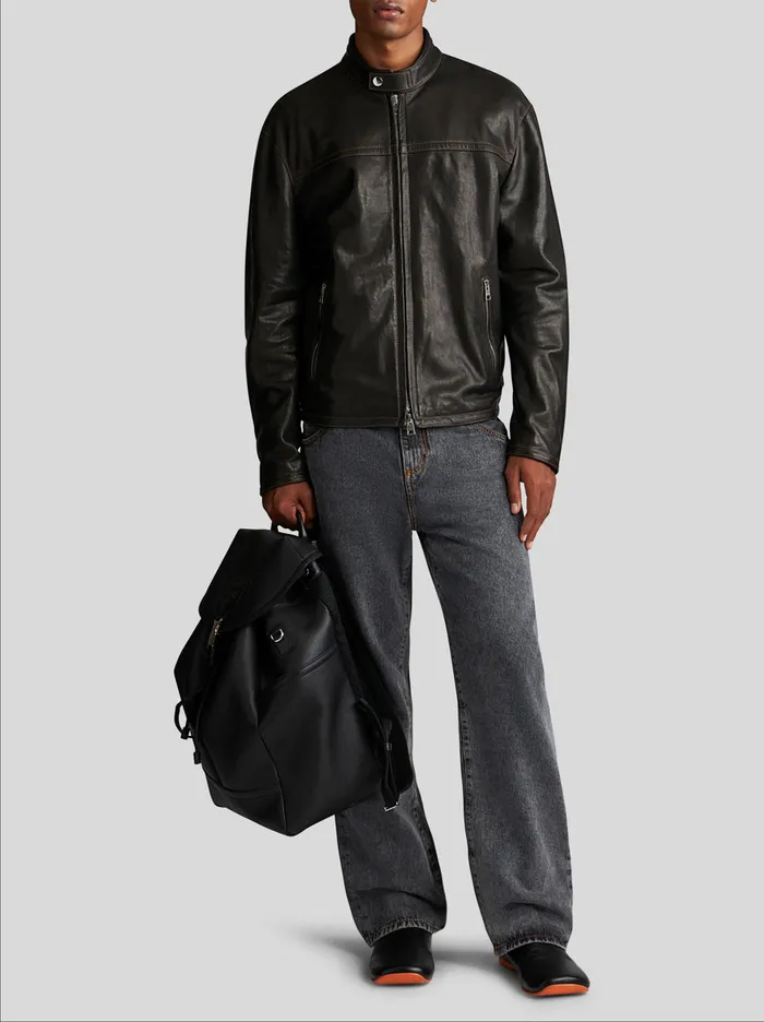 Men Leather Biker Jacket Etro Coats And Outerwear