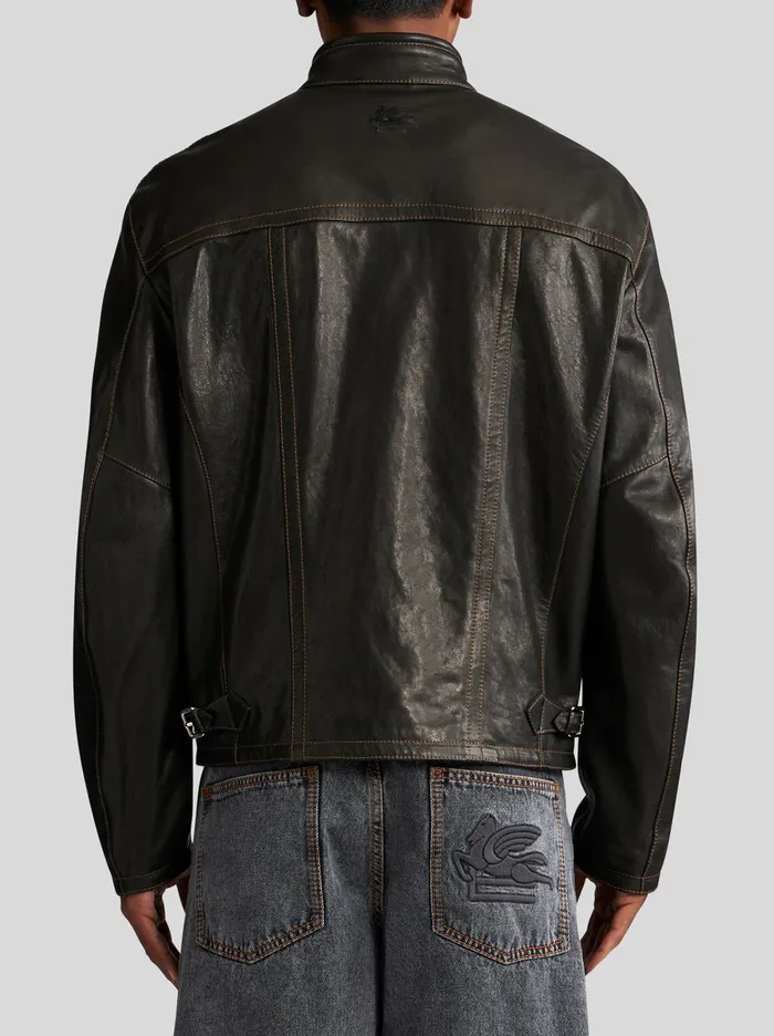 Men Leather Biker Jacket Etro Coats And Outerwear