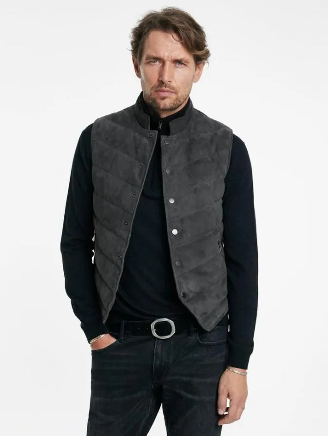 Men Leather Jackets John Varvatos JACKSON VEST Concrete Htr