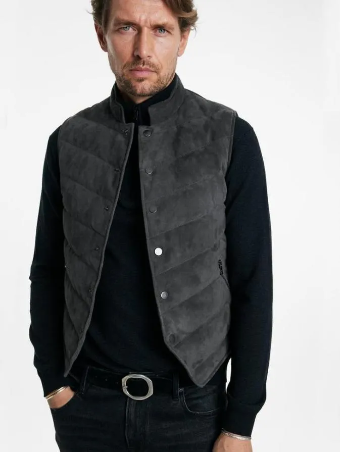 Men Leather Jackets John Varvatos JACKSON VEST Concrete Htr