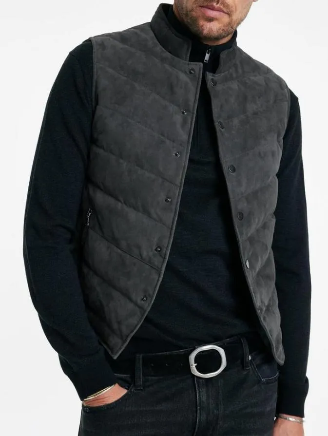 Men Leather Jackets John Varvatos JACKSON VEST Concrete Htr