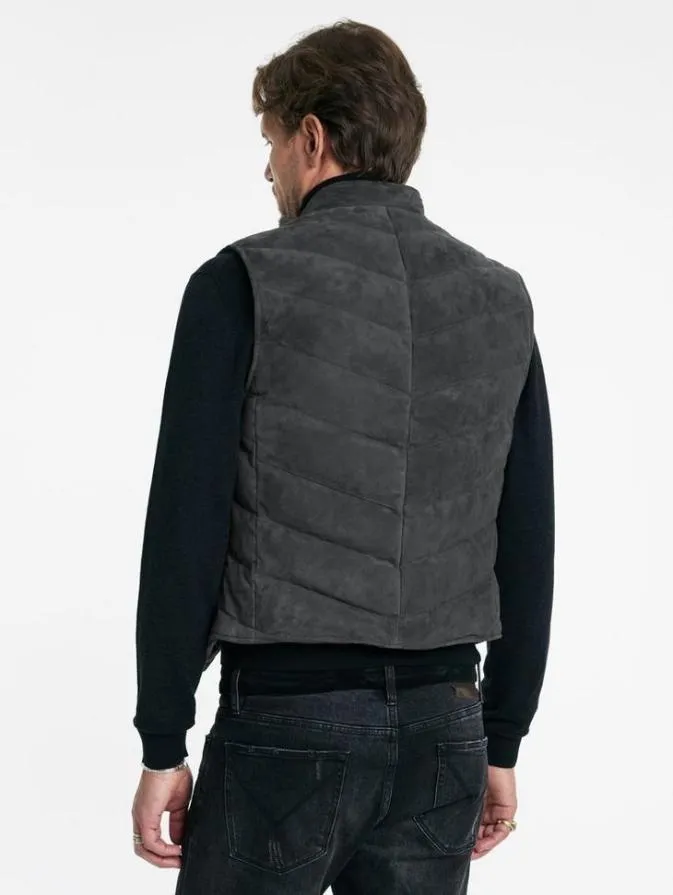 Men Leather Jackets John Varvatos JACKSON VEST Concrete Htr