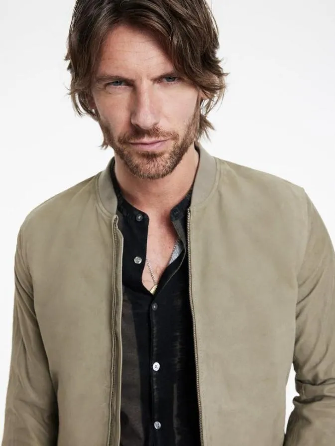 Men Leather Jackets John Varvatos KHAI BOMBER Spruce