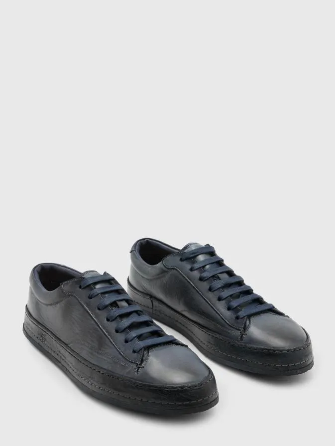 Men Leather Sneakers John Varvatos WOOSTER LOW TOP Blue Stone