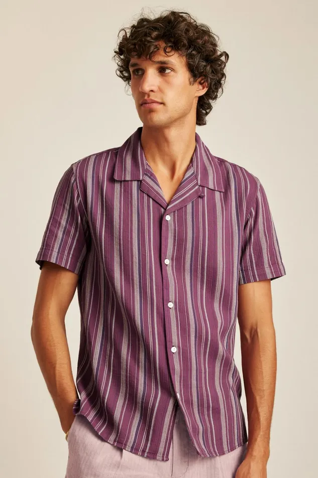 Men Limited Edition Riviera Cabana Shirt Burgundy Stripe Bonobos Casual Shirts