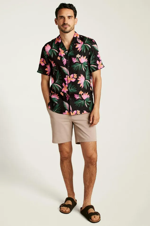 Men Linen Riviera Cabana Shirt Sunset Floral Bonobos Casual Shirts