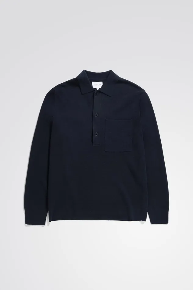 Men Norse Projects Knitwear Kian Merino Cotton Milano Polo Dark Navy