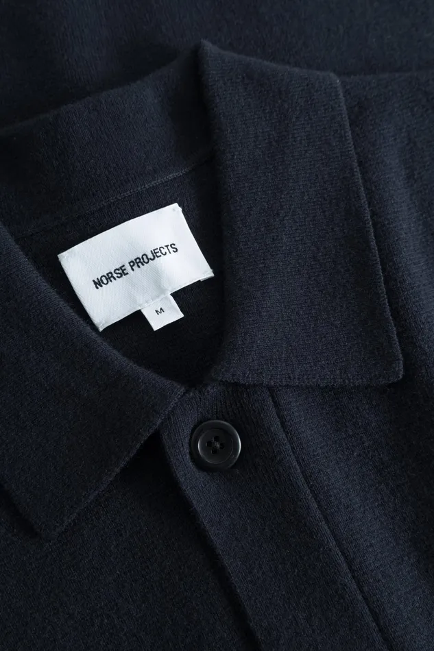 Men Norse Projects Knitwear Kian Merino Cotton Milano Polo Dark Navy