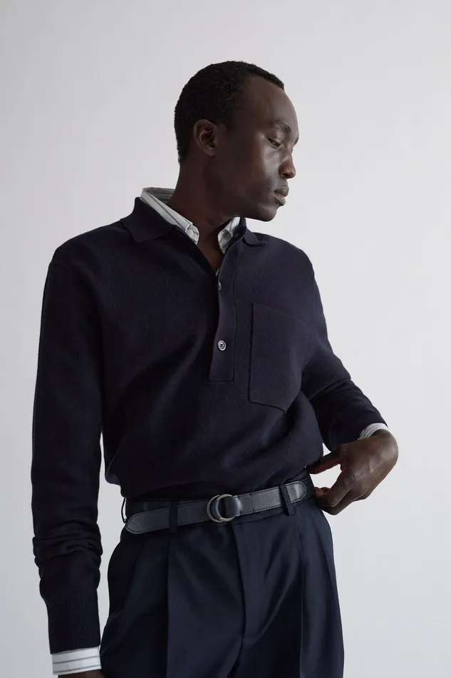 Men Norse Projects Knitwear Kian Merino Cotton Milano Polo Dark Navy